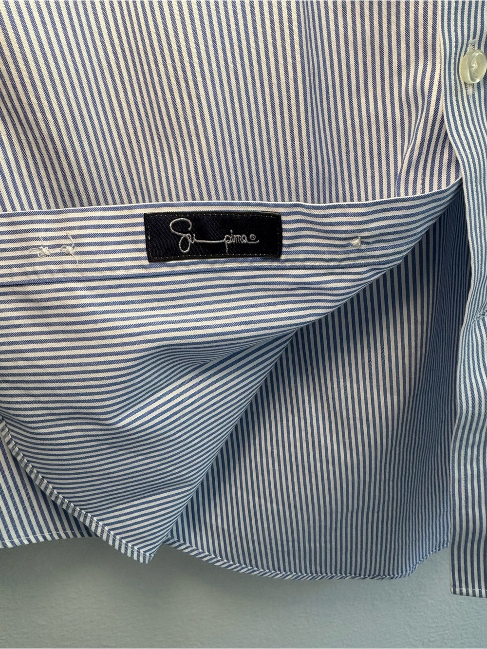 Men’s Lands' End No Iron Oxford Supima Button Down Shirt Blue White Stripe - Picture 3 of 10